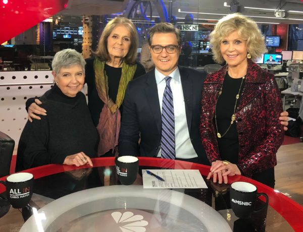 Womens Media Center Co Founders Robin Morgan Gloria Steinem Jane Fonda with Chris Hayes CROPPED VERSION