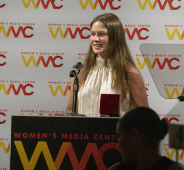Avery Benello, daughter of Julie Parker Benello, reciptient of the WMC Pat Mitchell Lifetime Achievement Award, at the Women's Media Awards 2024. Photo: Bruce Katz